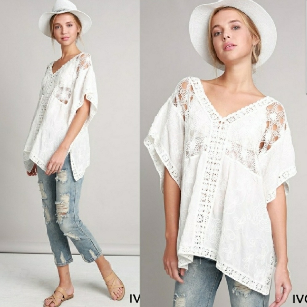 5/$30 BOHO Chic Embroidered Crochet Top